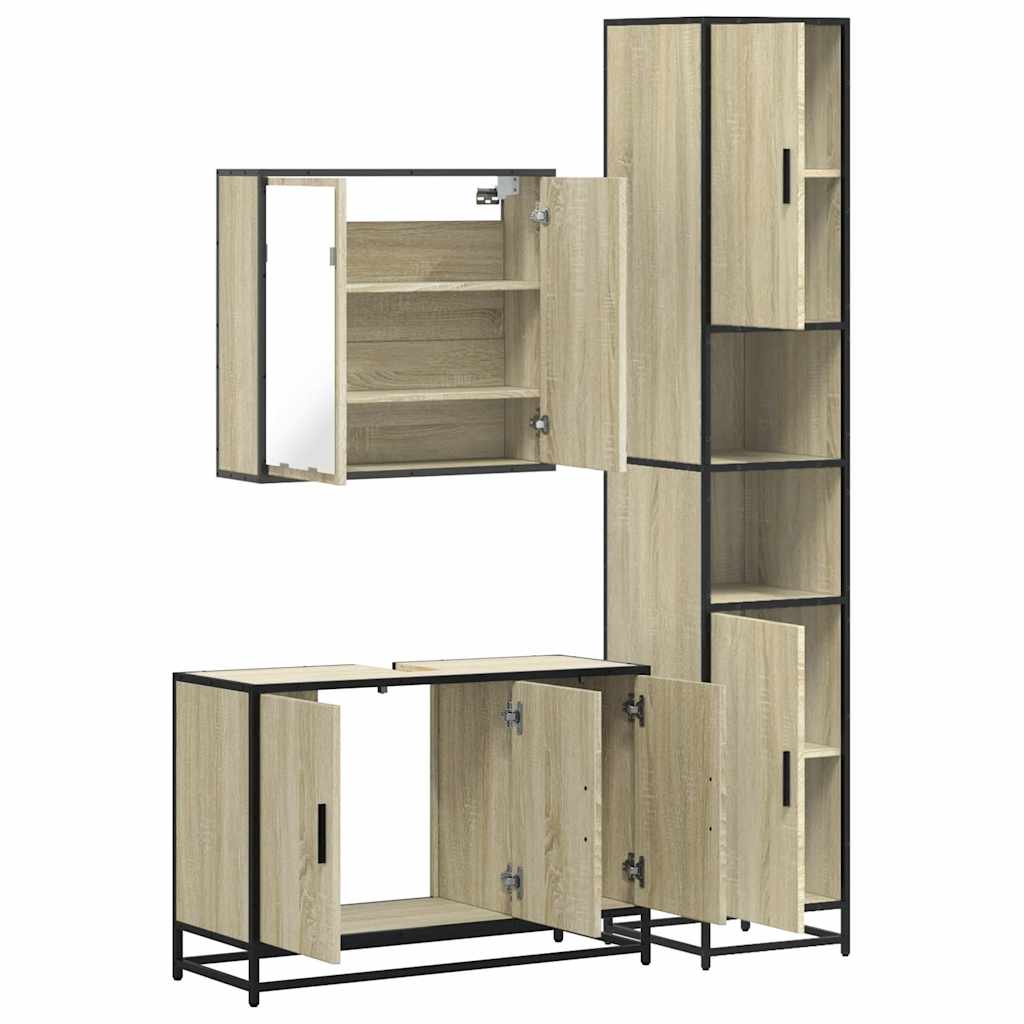 3 Piece Bathroom Furniture Set Engineered Wood