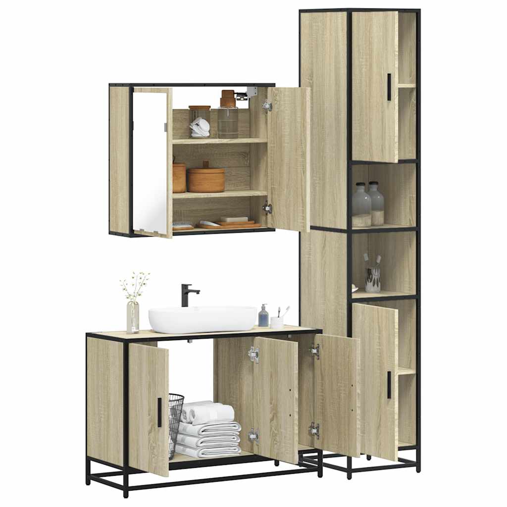 3 Piece Bathroom Furniture Set Engineered Wood