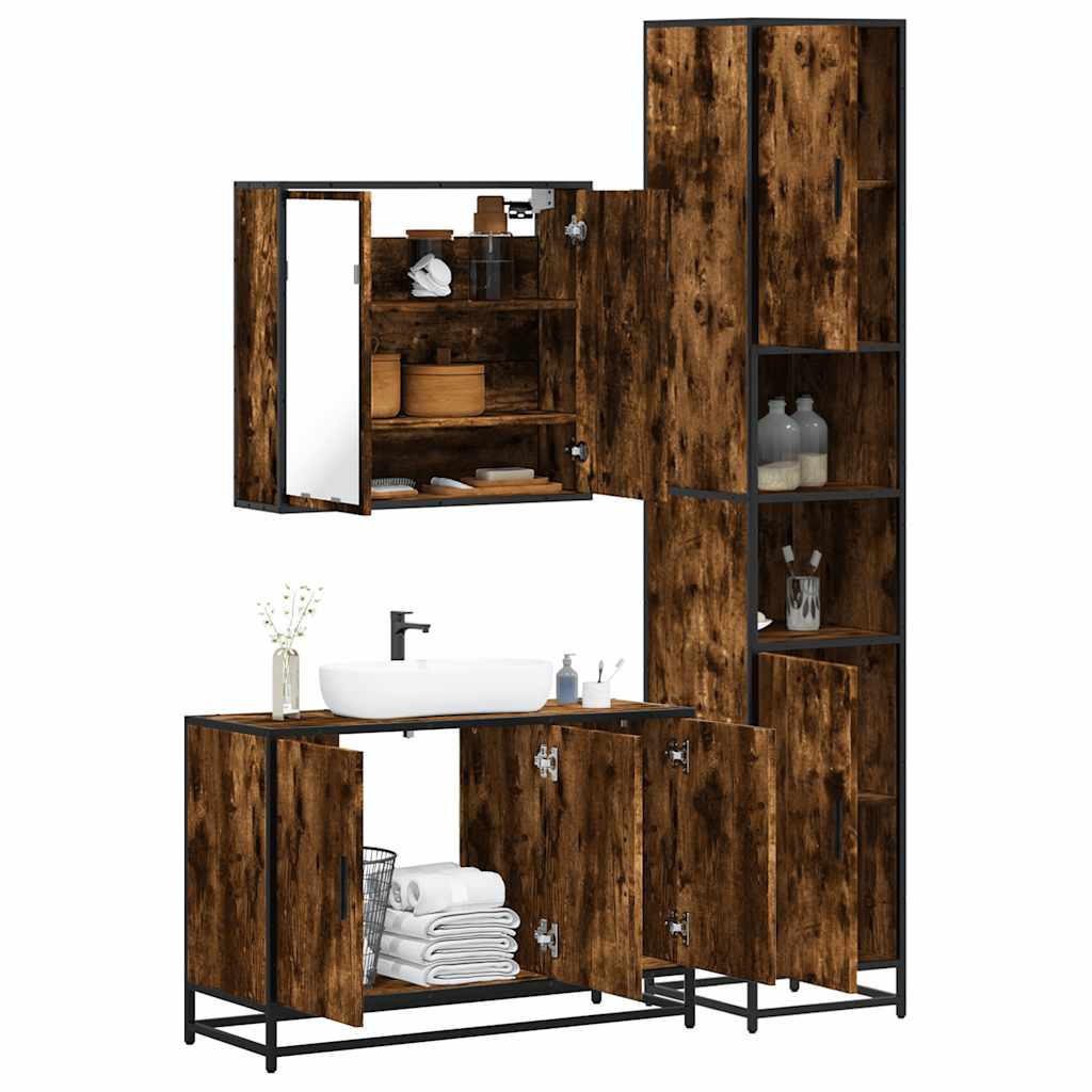 3 Piece Bathroom Furniture Set Engineered Wood
