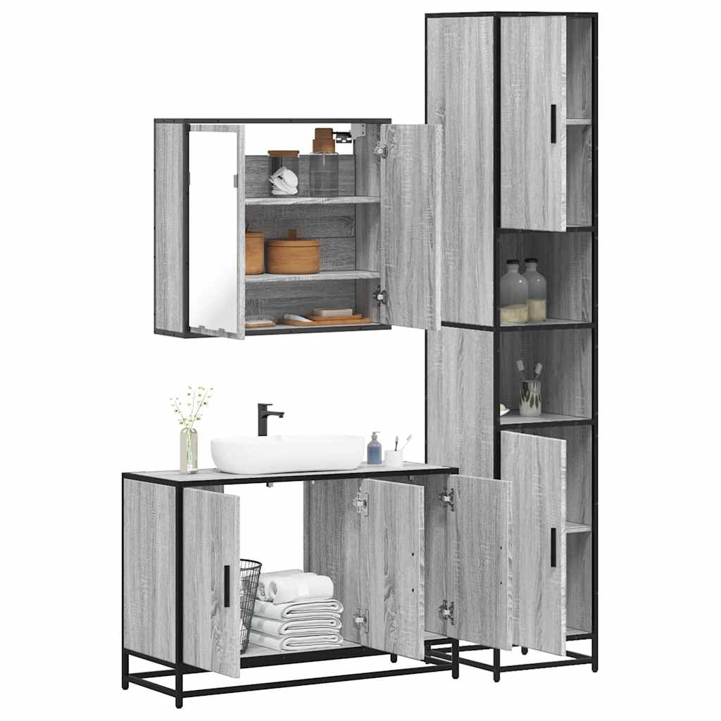3 Piece Bathroom Furniture Set Engineered Wood