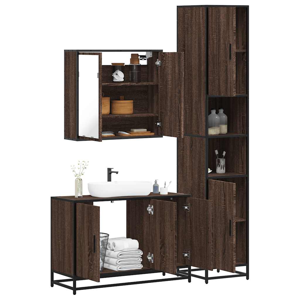 3 Piece Bathroom Furniture Set Engineered Wood