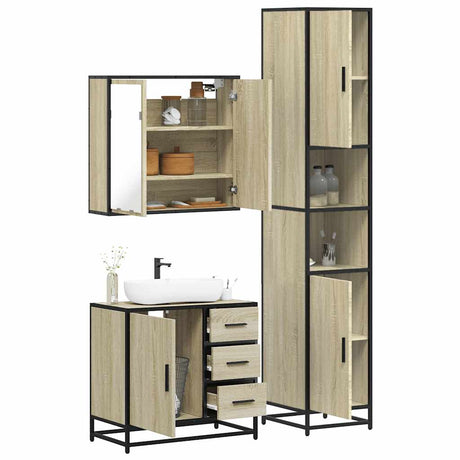 3 Piece Bathroom Furniture Set Engineered Wood