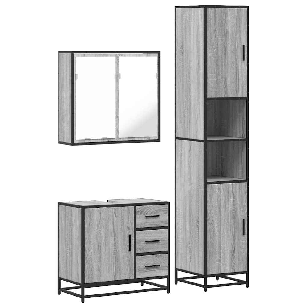 3 Piece Bathroom Furniture Set Engineered Wood