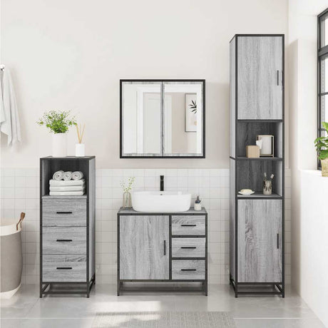3 Piece Bathroom Furniture Set Engineered Wood