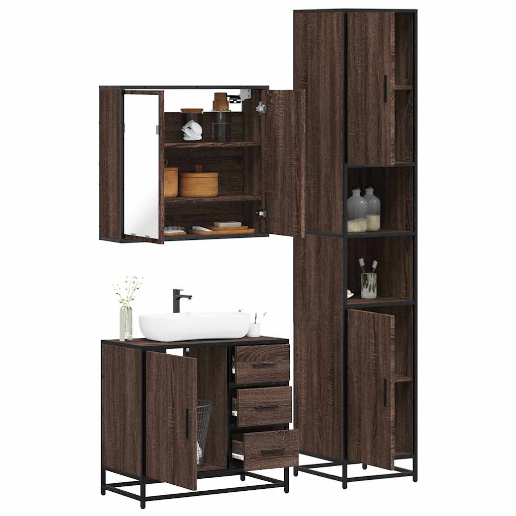 3 Piece Bathroom Furniture Set Engineered Wood