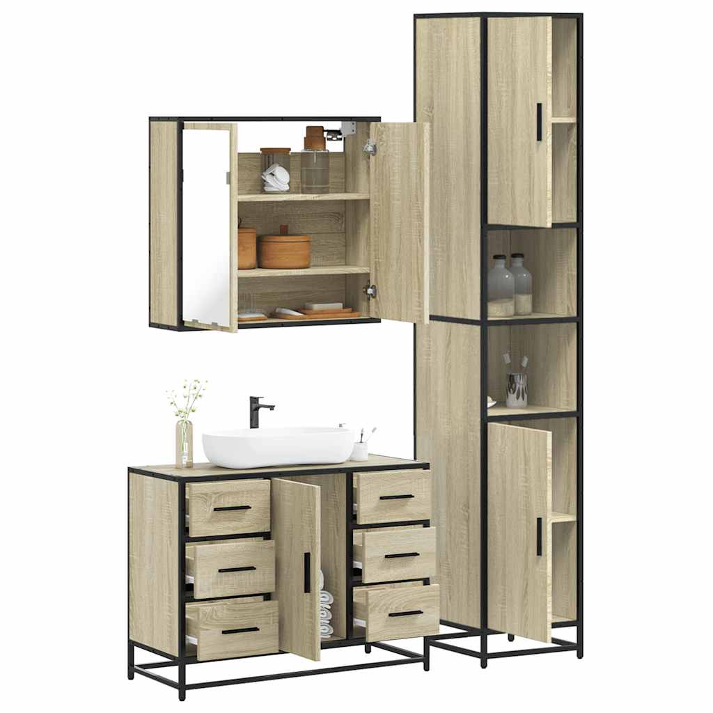 3 Piece Bathroom Furniture Set Engineered Wood