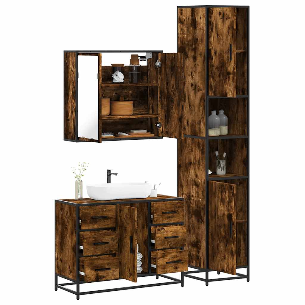 3 Piece Bathroom Furniture Set Engineered Wood