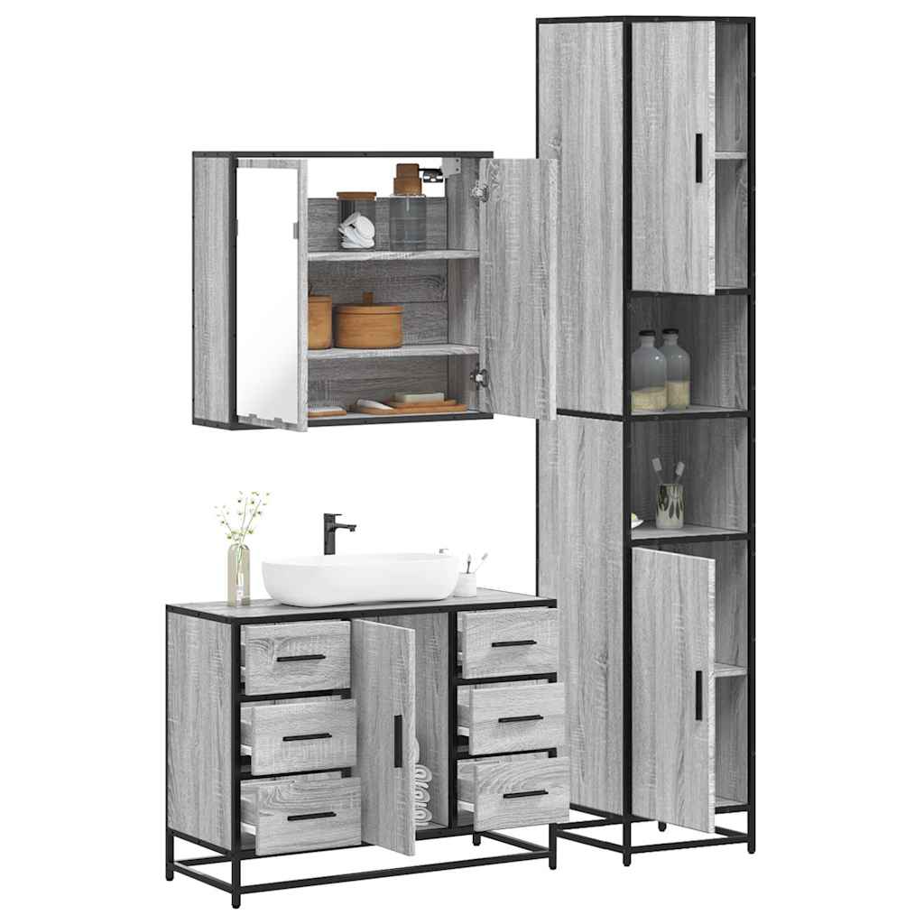 3 Piece Bathroom Furniture Set Engineered Wood