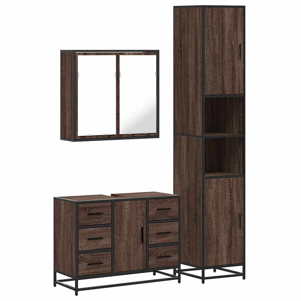 3 Piece Bathroom Furniture Set Engineered Wood
