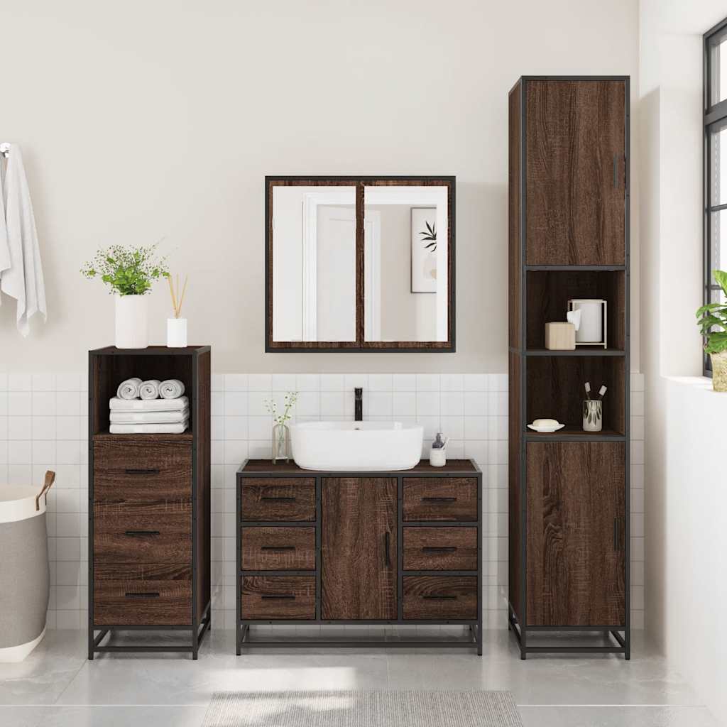 3 Piece Bathroom Furniture Set Engineered Wood
