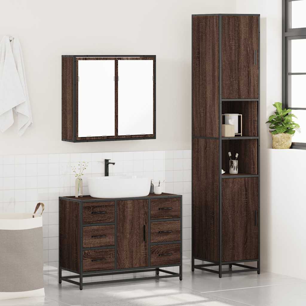 3 Piece Bathroom Furniture Set Engineered Wood