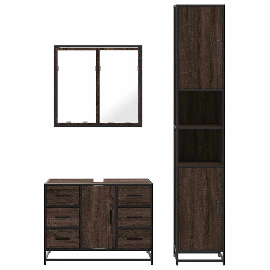3 Piece Bathroom Furniture Set Engineered Wood