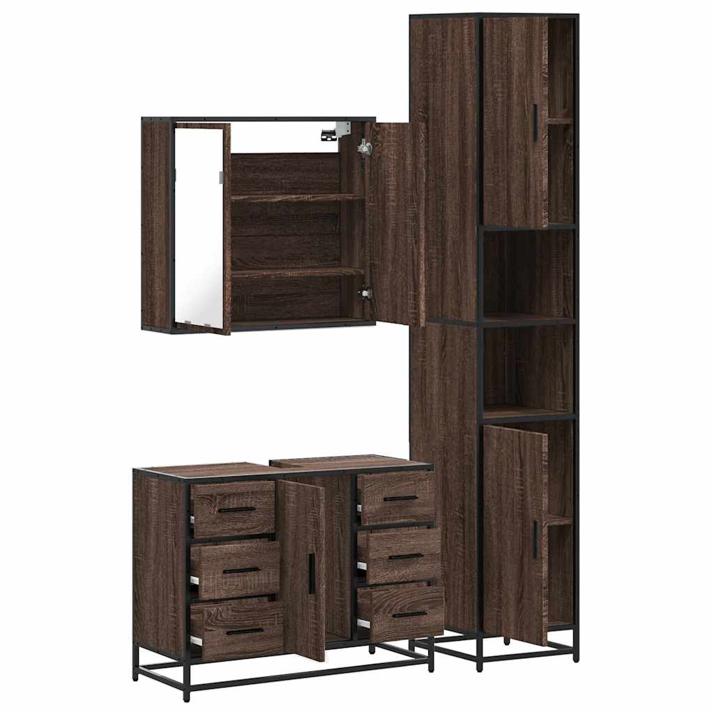 3 Piece Bathroom Furniture Set Engineered Wood