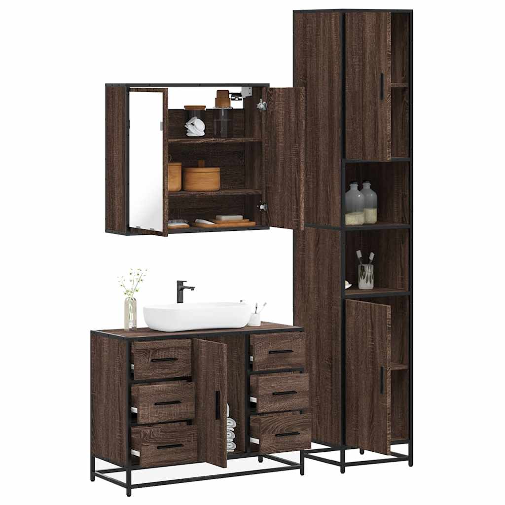 3 Piece Bathroom Furniture Set Engineered Wood