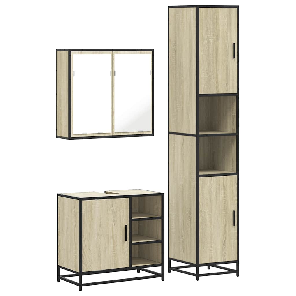 3 Piece Bathroom Furniture Set Engineered Wood