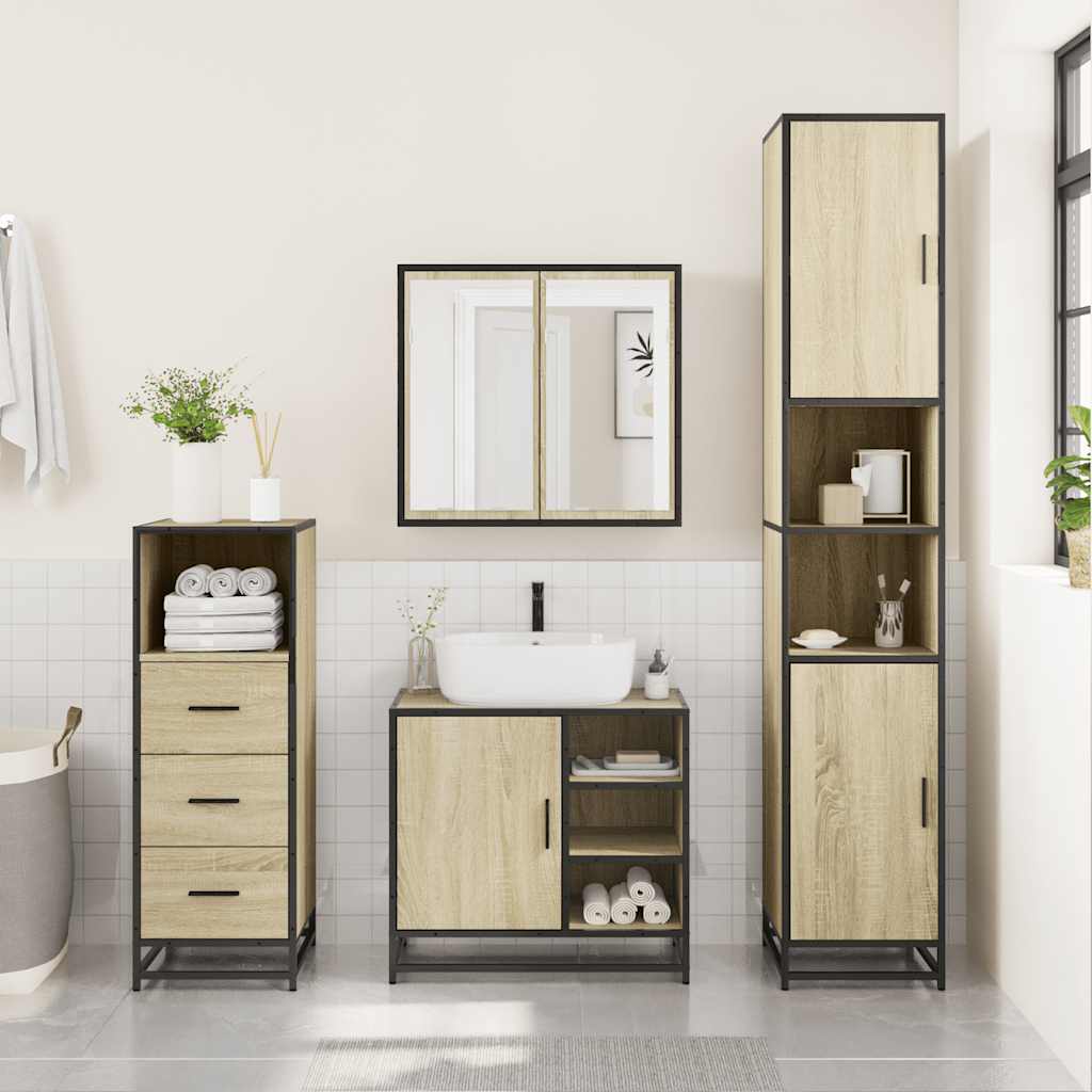 3 Piece Bathroom Furniture Set Engineered Wood