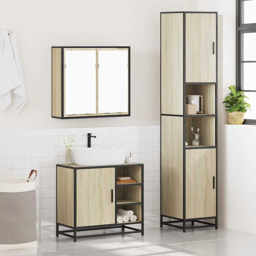 3 Piece Bathroom Furniture Set Engineered Wood