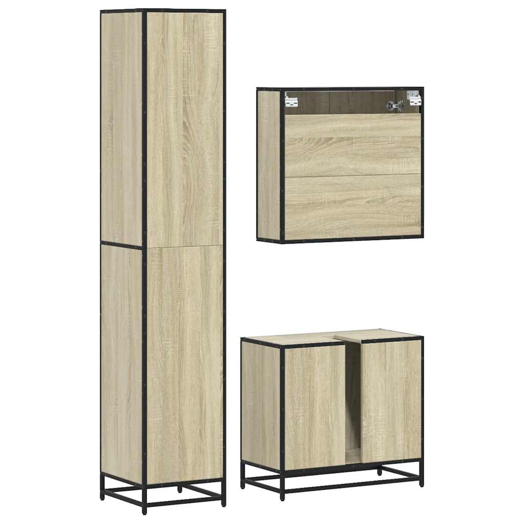 3 Piece Bathroom Furniture Set Engineered Wood
