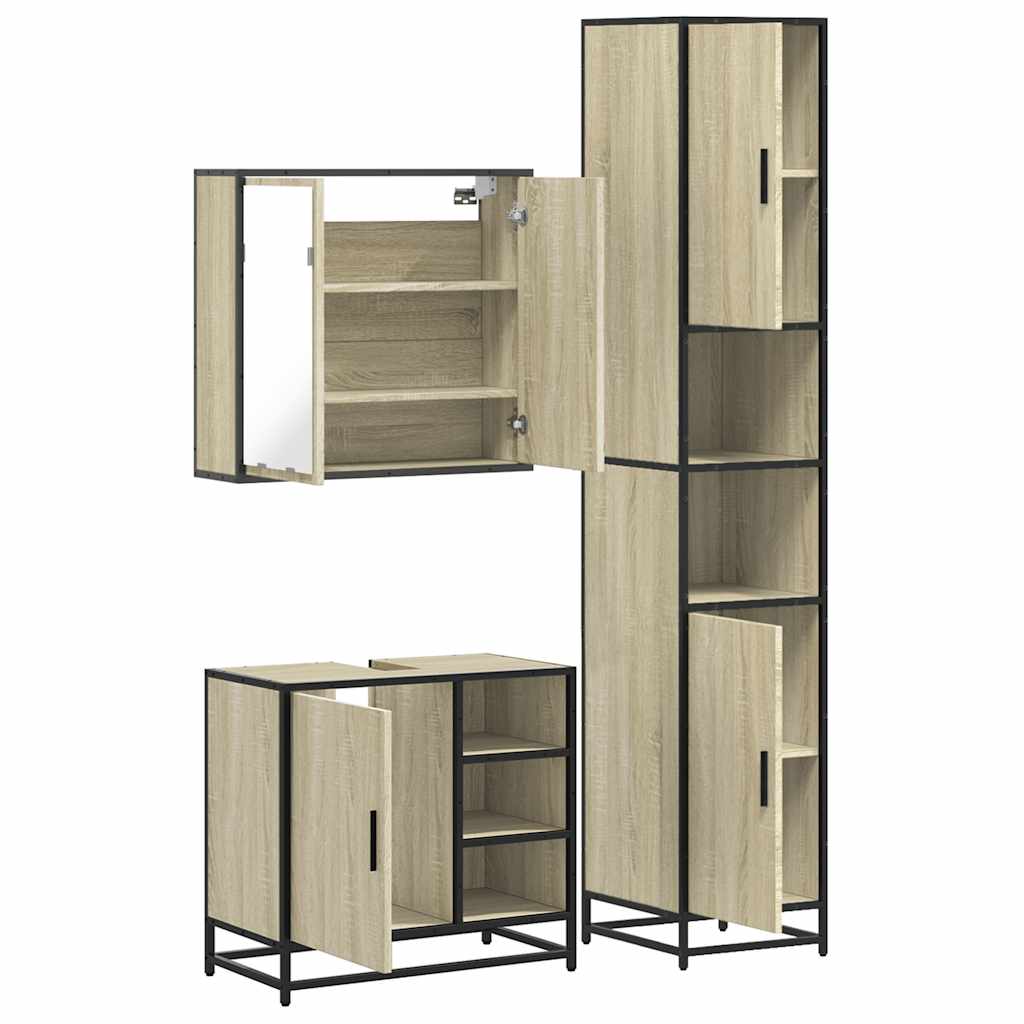 3 Piece Bathroom Furniture Set Engineered Wood