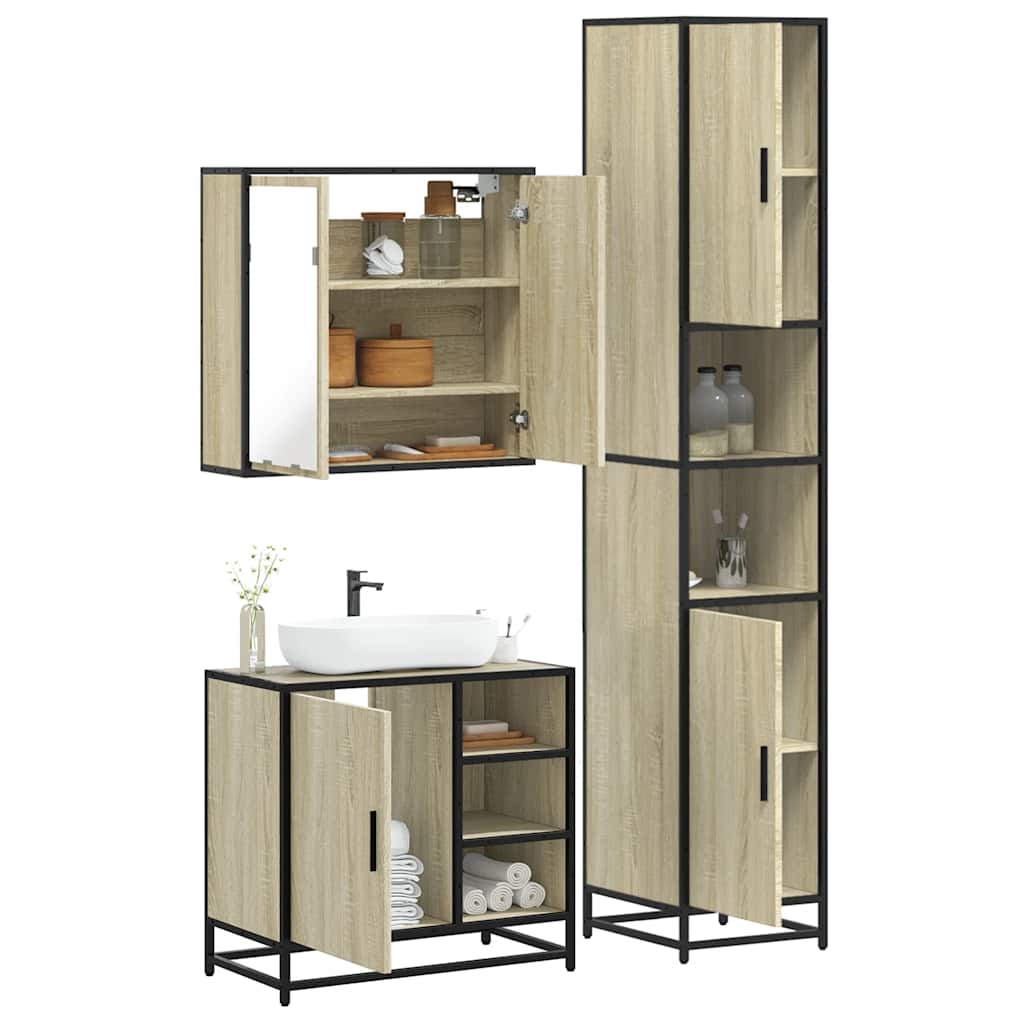 3 Piece Bathroom Furniture Set Engineered Wood