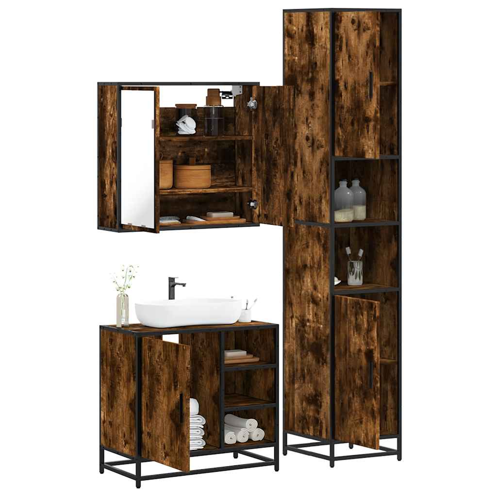 3 Piece Bathroom Furniture Set Engineered Wood