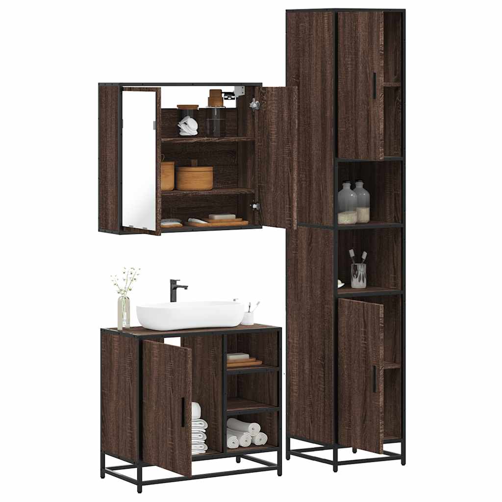 3 Piece Bathroom Furniture Set Engineered Wood