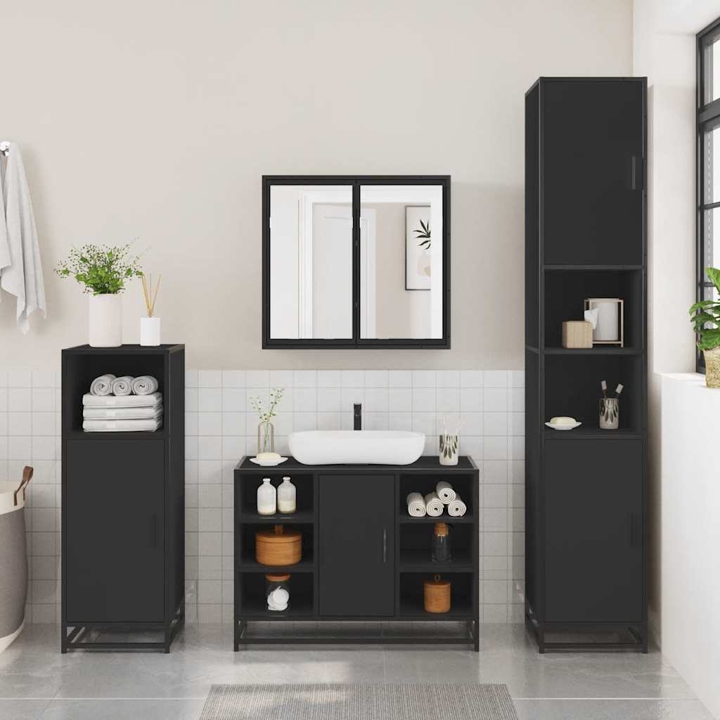 3 Piece Bathroom Furniture Set Engineered Wood
