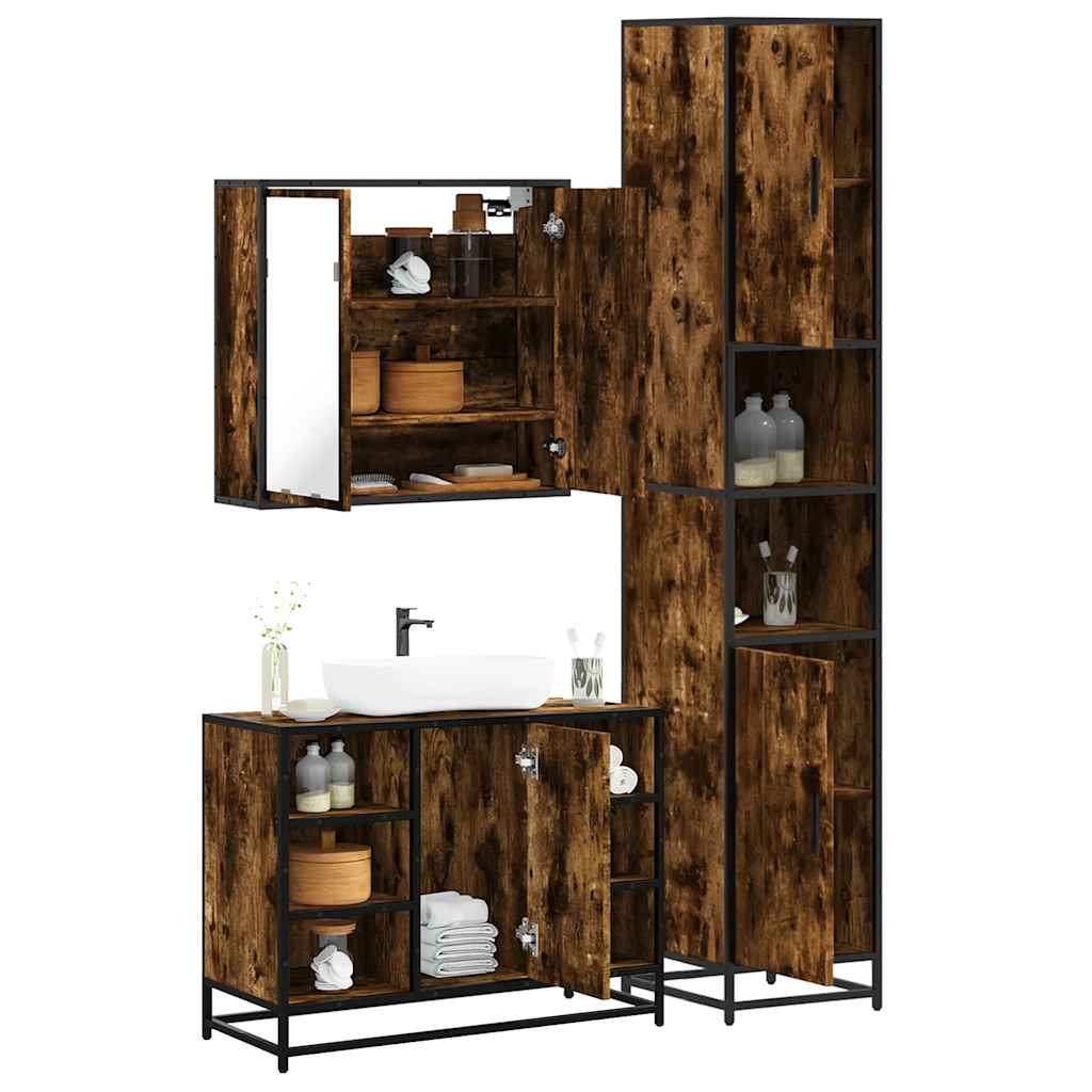 3 Piece Bathroom Furniture Set Engineered Wood