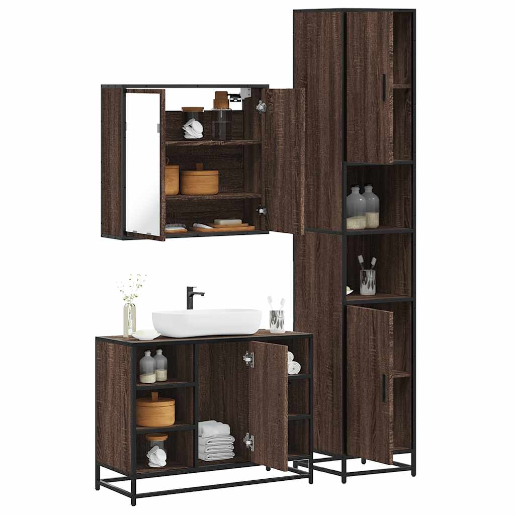3 Piece Bathroom Furniture Set Engineered Wood