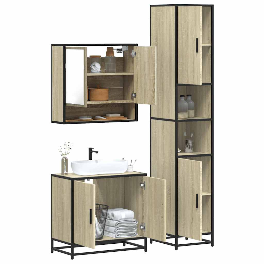 3 Piece Bathroom Furniture Set Engineered Wood