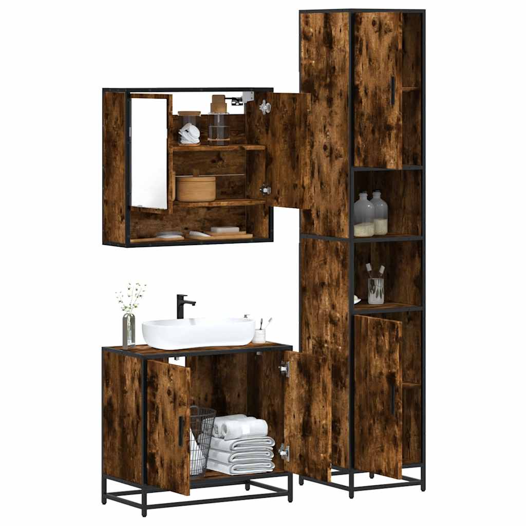 3 Piece Bathroom Furniture Set Engineered Wood