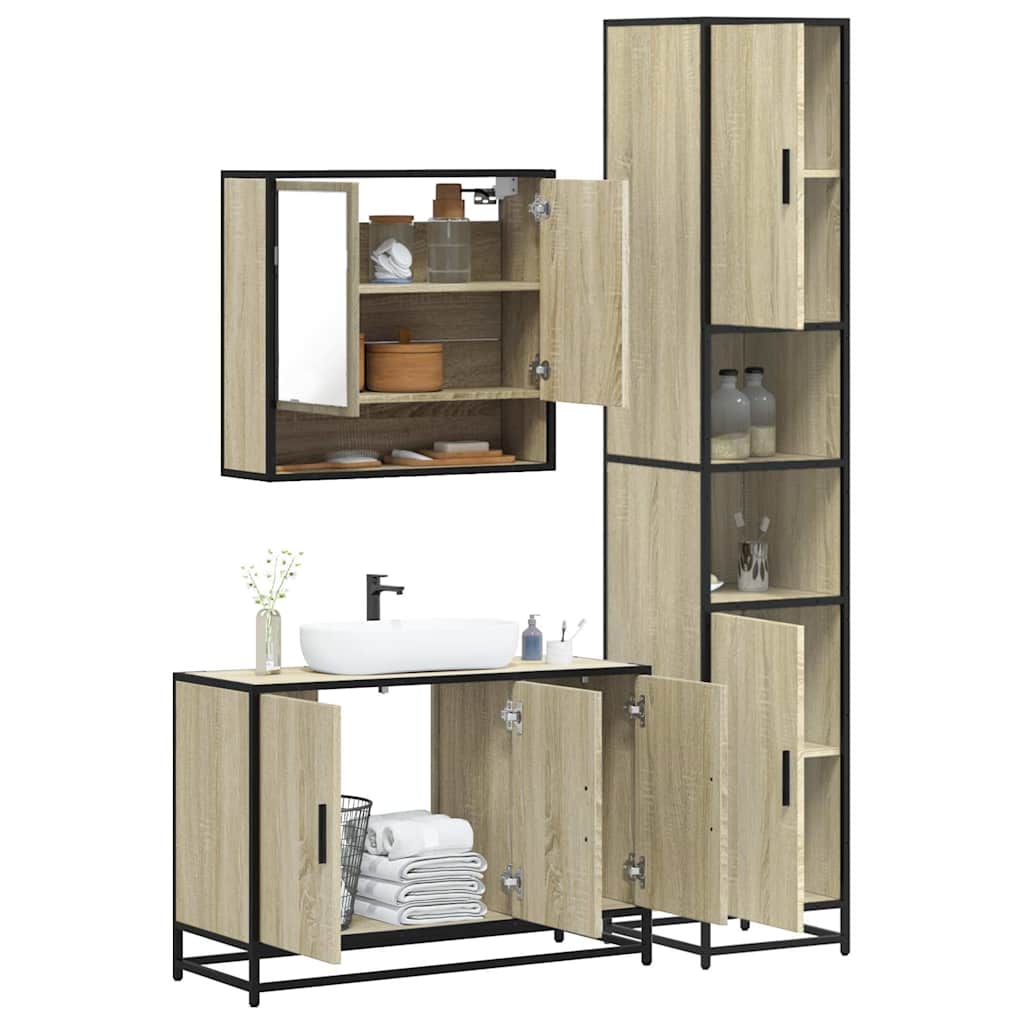 3 Piece Bathroom Furniture Set Engineered Wood