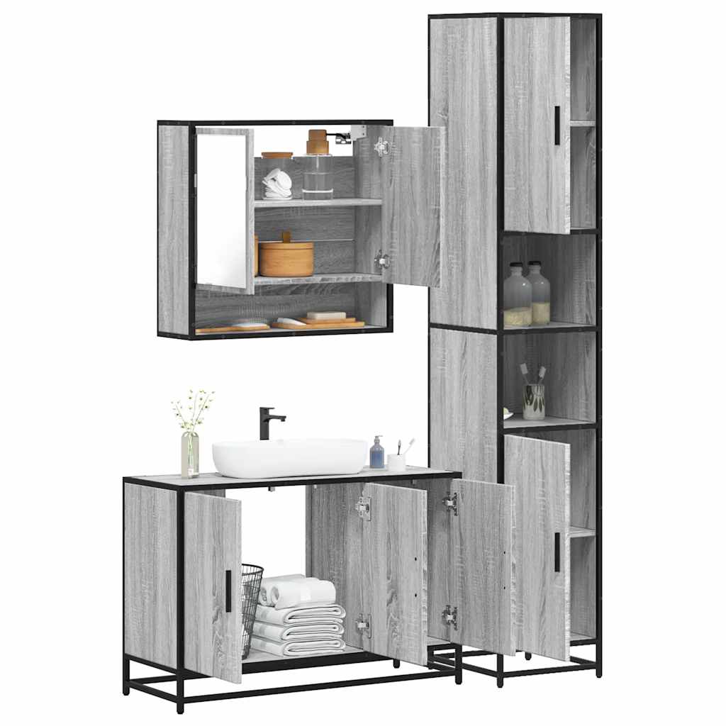 3 Piece Bathroom Furniture Set Engineered Wood