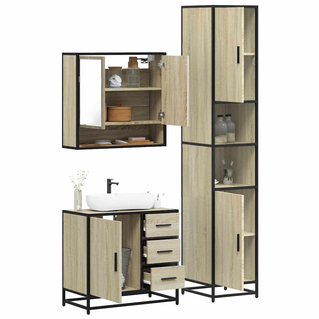 3 Piece Bathroom Furniture Set Engineered Wood