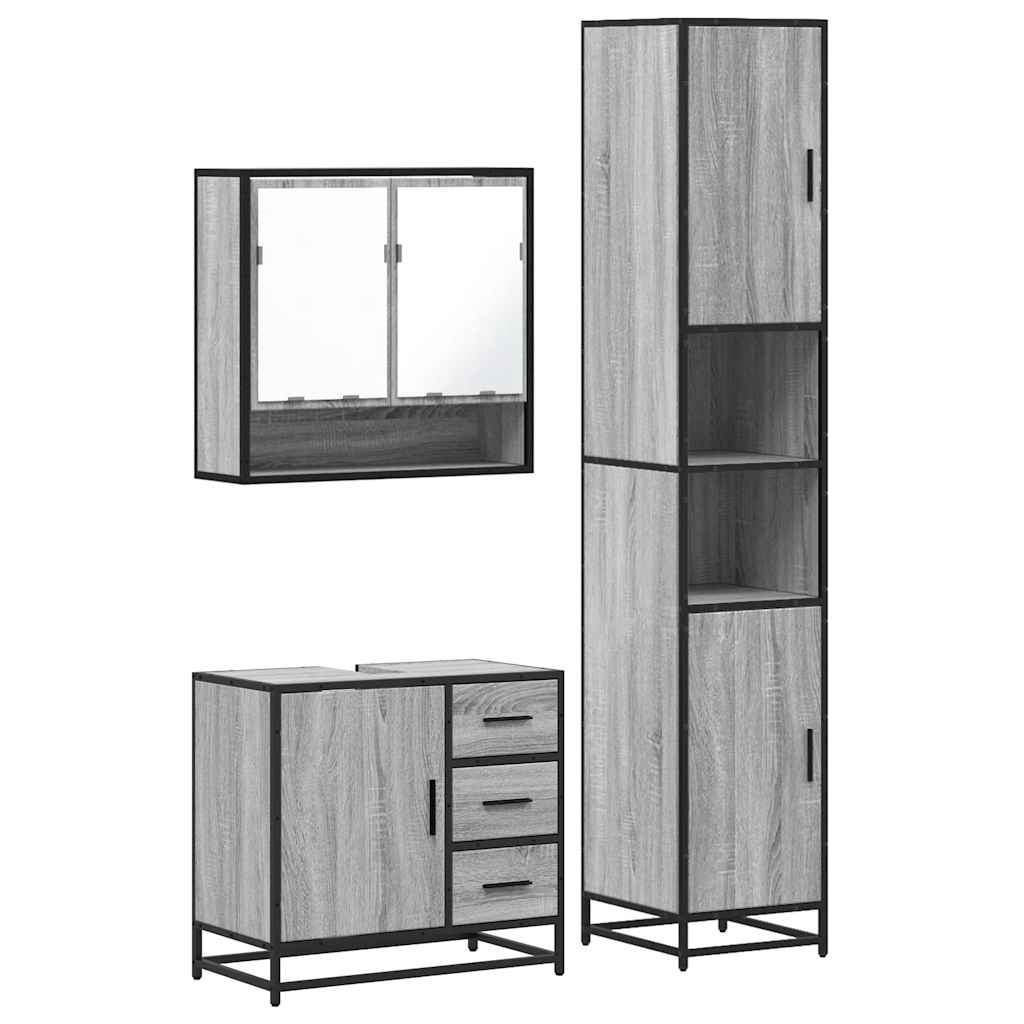 3 Piece Bathroom Furniture Set Engineered Wood