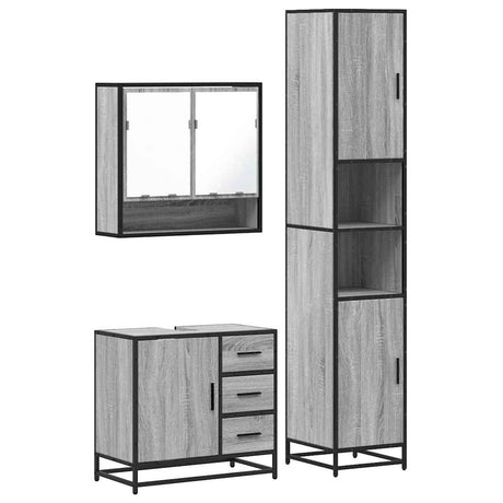3 Piece Bathroom Furniture Set Engineered Wood