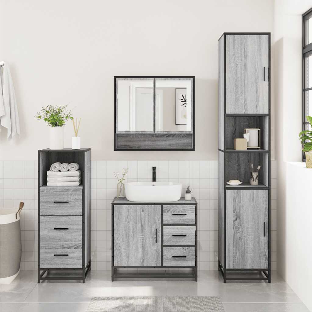 3 Piece Bathroom Furniture Set Engineered Wood