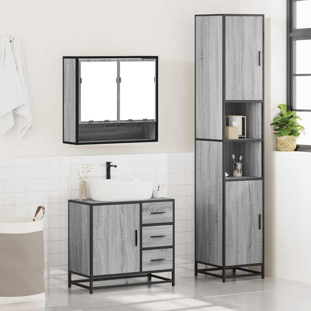 3 Piece Bathroom Furniture Set Engineered Wood