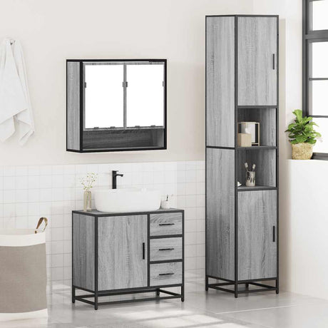 3 Piece Bathroom Furniture Set Engineered Wood