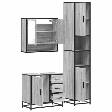 3 Piece Bathroom Furniture Set Engineered Wood