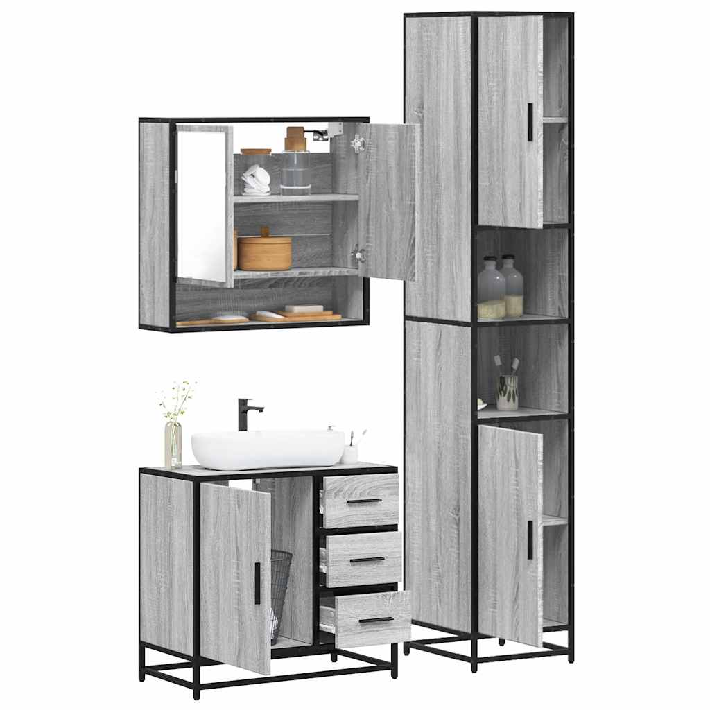 3 Piece Bathroom Furniture Set Engineered Wood