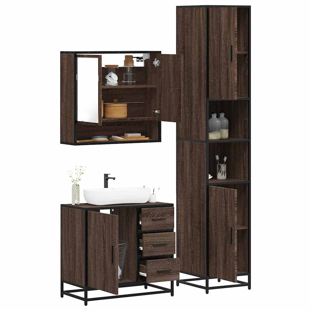 3 Piece Bathroom Furniture Set Engineered Wood