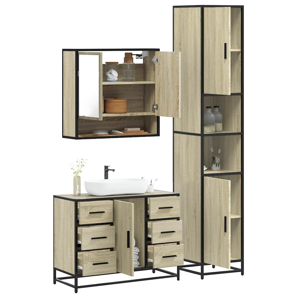 3 Piece Bathroom Furniture Set Engineered Wood