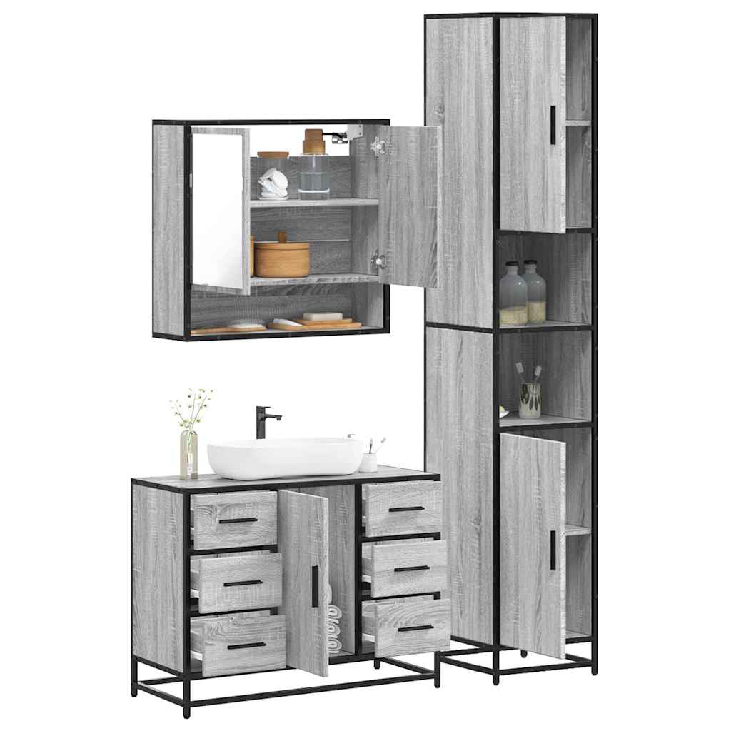 3 Piece Bathroom Furniture Set Engineered Wood