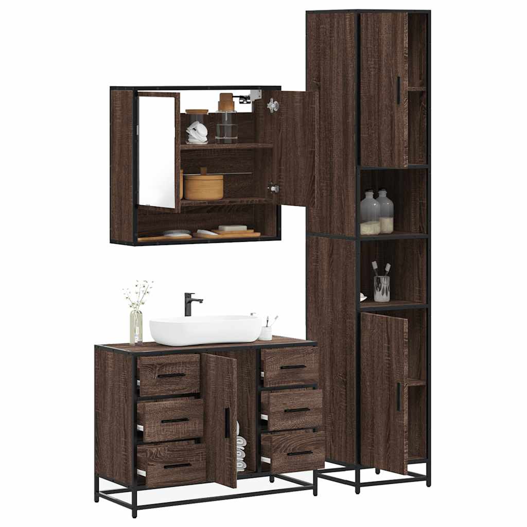 3 Piece Bathroom Furniture Set Engineered Wood