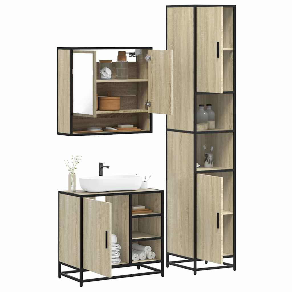 3 Piece Bathroom Furniture Set Engineered Wood