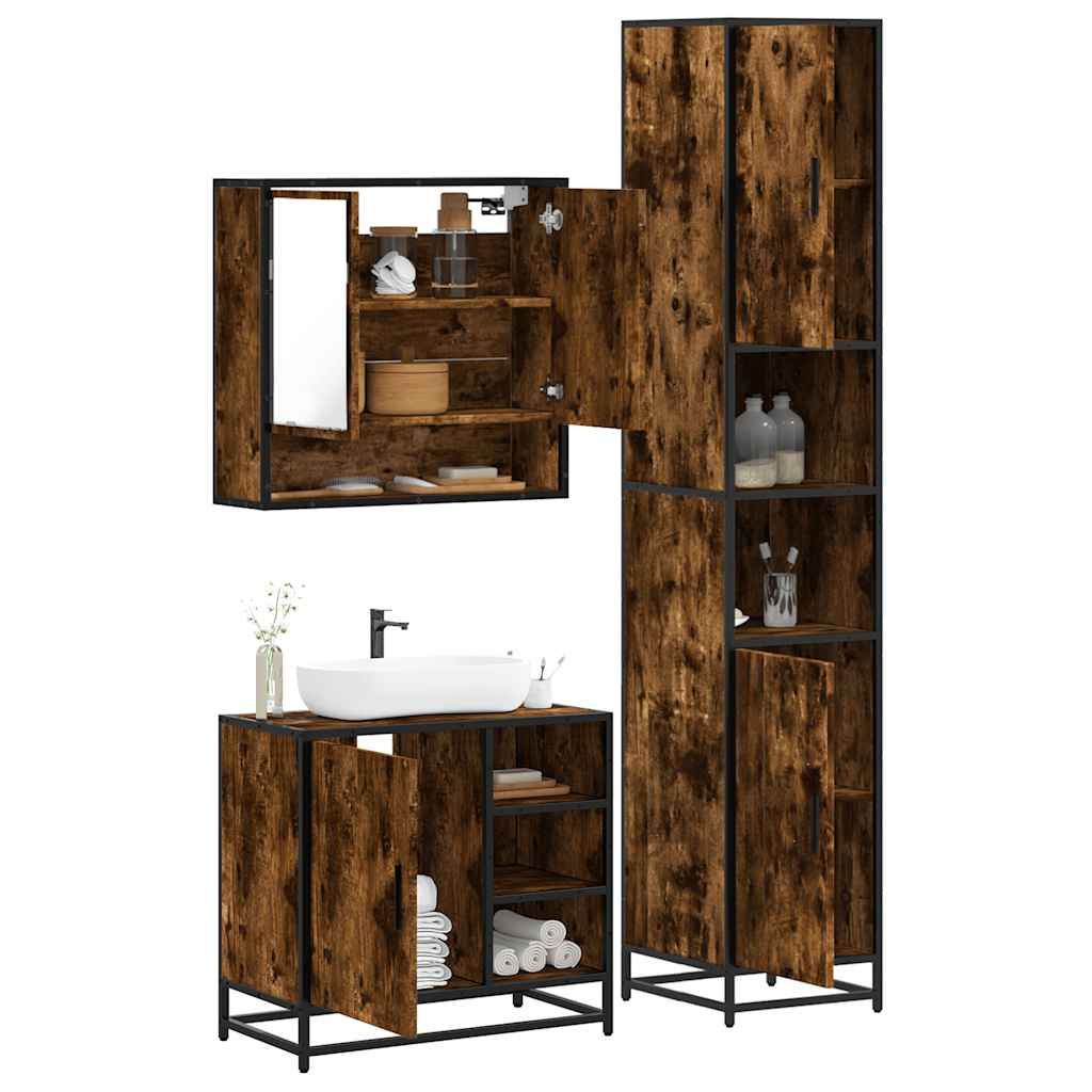 3 Piece Bathroom Furniture Set Engineered Wood