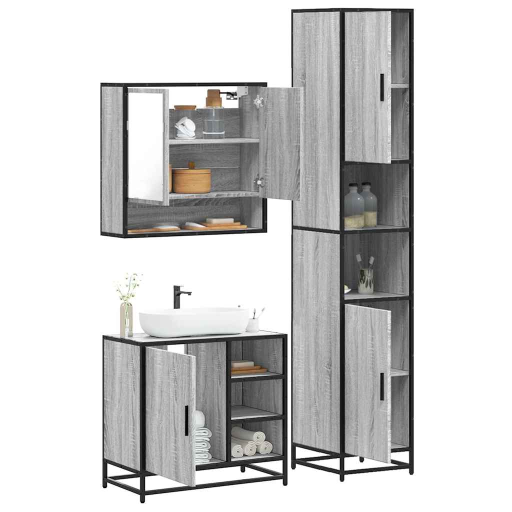 3 Piece Bathroom Furniture Set Engineered Wood