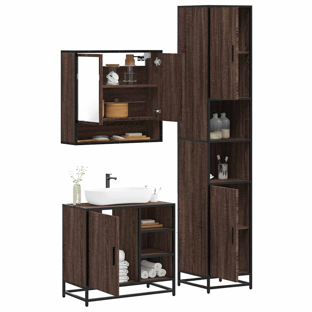 3 Piece Bathroom Furniture Set Engineered Wood