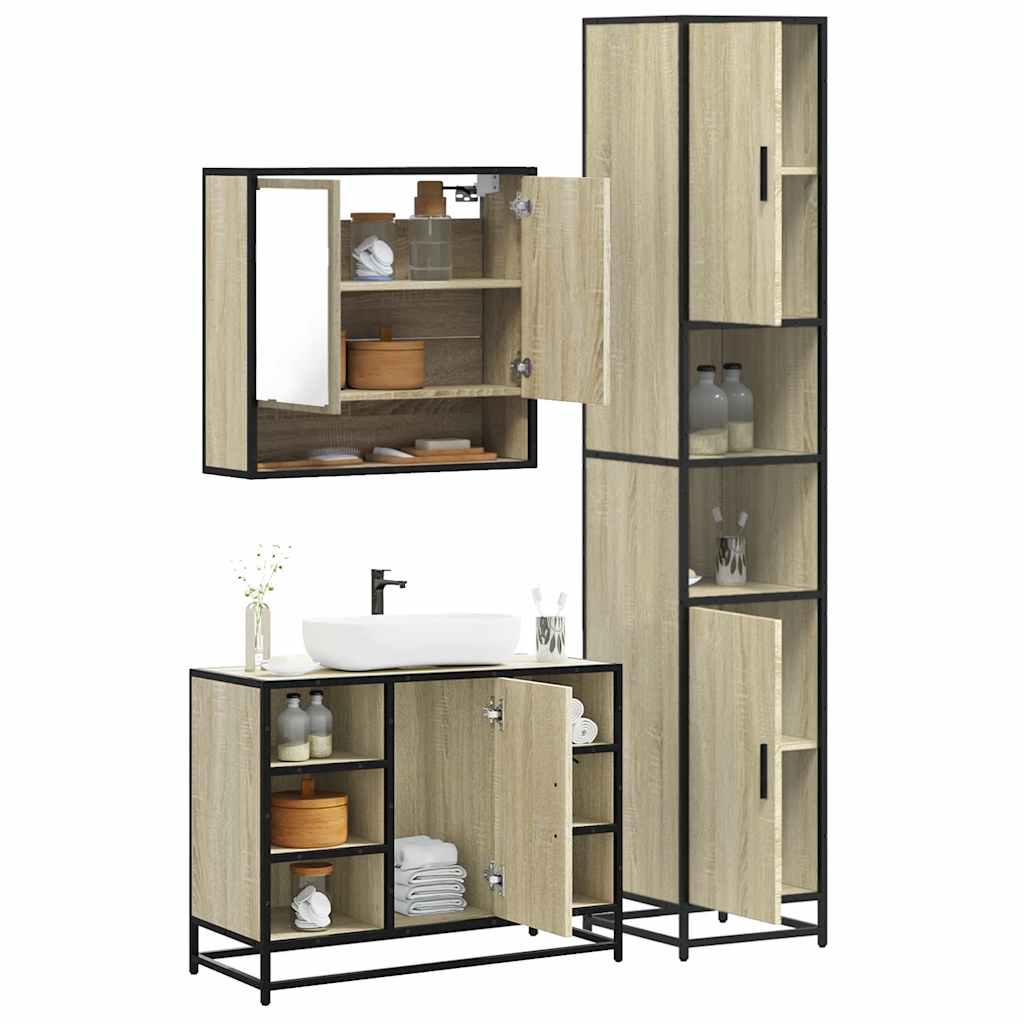 3 Piece Bathroom Furniture Set Engineered Wood
